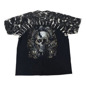 Skull Dragon Graphic T Shirt XXL Black Tie Dye Biker Gothic Y2K Mens The Rock